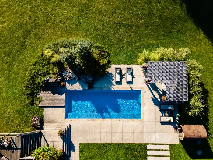 Aerial view of a pool