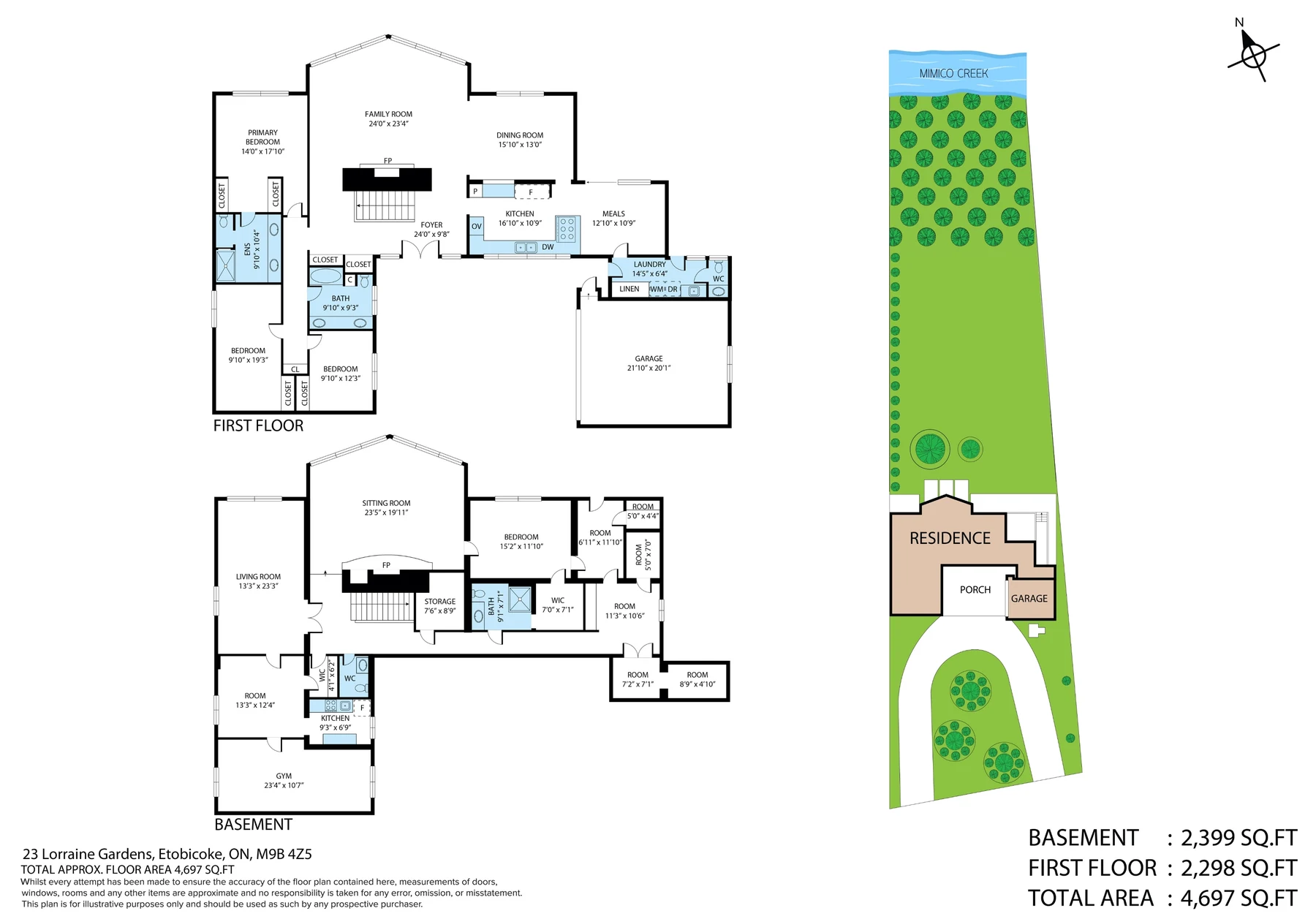 Coloured floor plan with square footage for a Toronto home